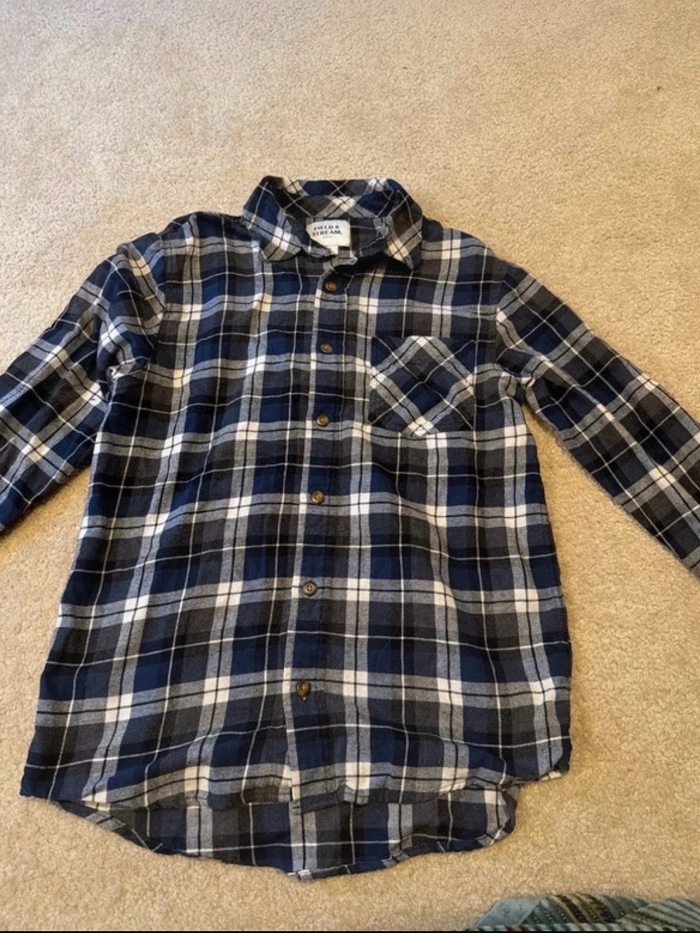 Field & Stream Navy and Gray Plaid Button-Down Shirt